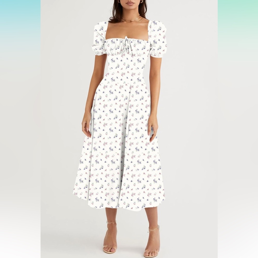 Brand new!Linsery Women's Puff Sleeve Floral Maxi Dress Boho Split Long Dresses